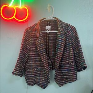 NSF Multicolor Tweed Cropped Blazer with Subtle Metallic Threading